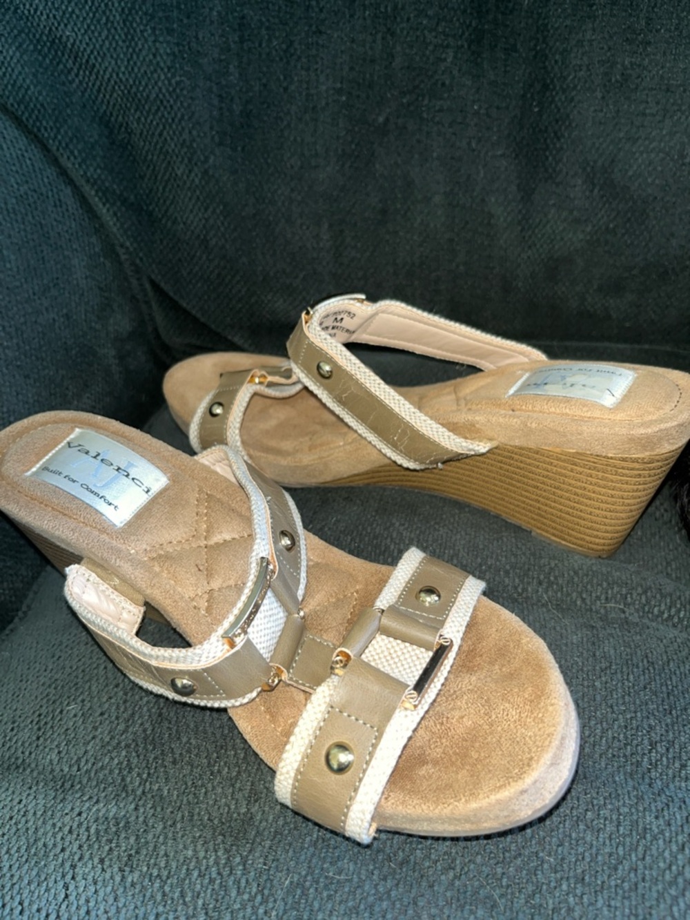Aj Valenci Beige and Tan Studded Wedge Sandals